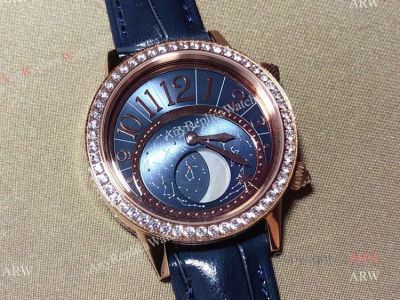 Swiss Quality Replica Jaeger-Lecoultre Rendez-Vous Moon Serenity Rose Gold Blue Dial Diamond Watch 36mm